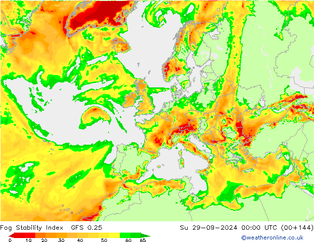 Fog Stability Index GFS 0.25 Su 29.09.2024 00 UTC