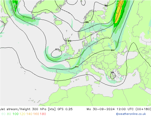 Jet stream/Height 300 hPa GFS 0.25 Po 30.09.2024 12 UTC