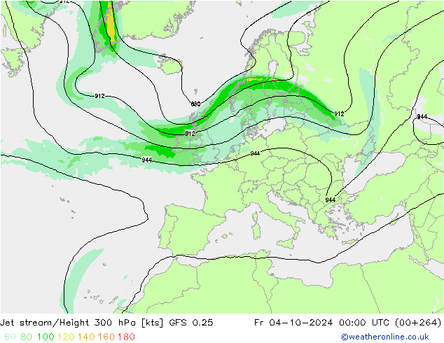 Jet stream/Height 300 hPa GFS 0.25 Fr 04.10.2024 00 UTC