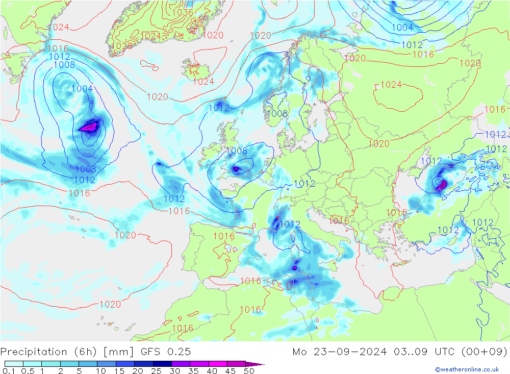 Z500/Rain (+SLP)/Z850 GFS 0.25 Mo 23.09.2024 09 UTC