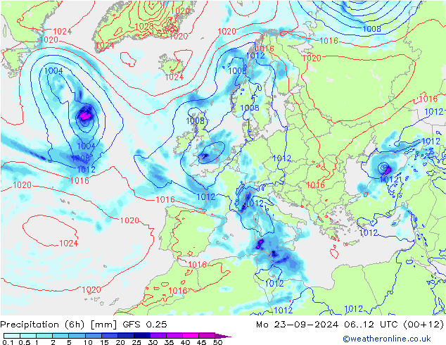 Z500/Rain (+SLP)/Z850 GFS 0.25 Seg 23.09.2024 12 UTC