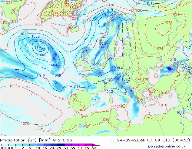 Z500/Regen(+SLP)/Z850 GFS 0.25 di 24.09.2024 09 UTC