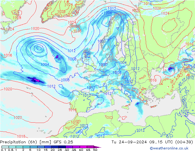 Z500/Regen(+SLP)/Z850 GFS 0.25 di 24.09.2024 15 UTC