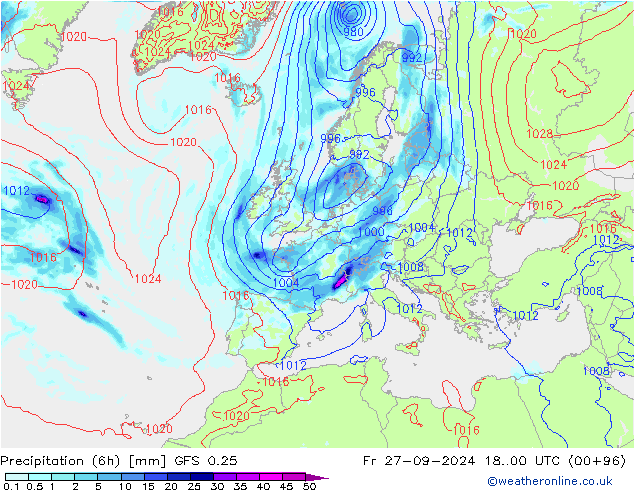 Z500/Rain (+SLP)/Z850 GFS 0.25 Pá 27.09.2024 00 UTC