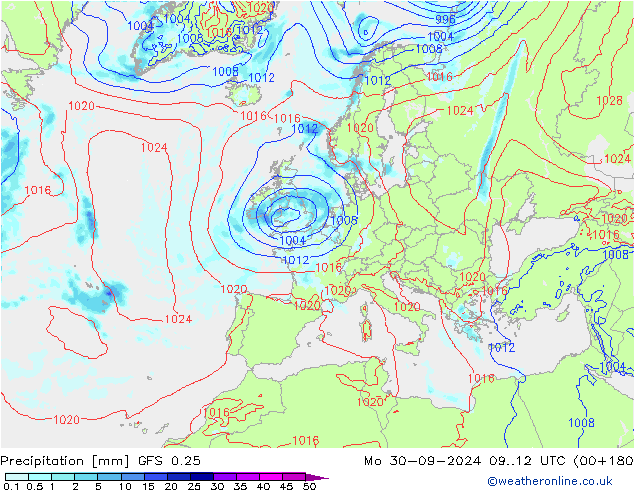 opad GFS 0.25 pon. 30.09.2024 12 UTC