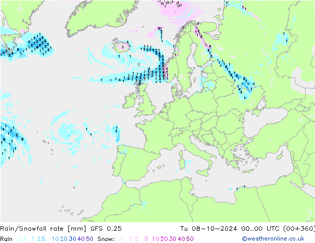 Rain/Snowfall rate GFS 0.25  08.10.2024 00 UTC