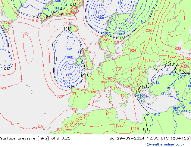 Surface pressure GFS 0.25 Su 29.09.2024 12 UTC