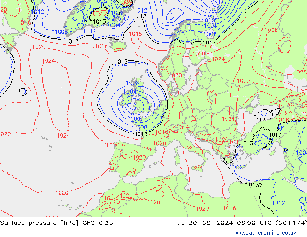 Surface pressure GFS 0.25 Mo 30.09.2024 06 UTC