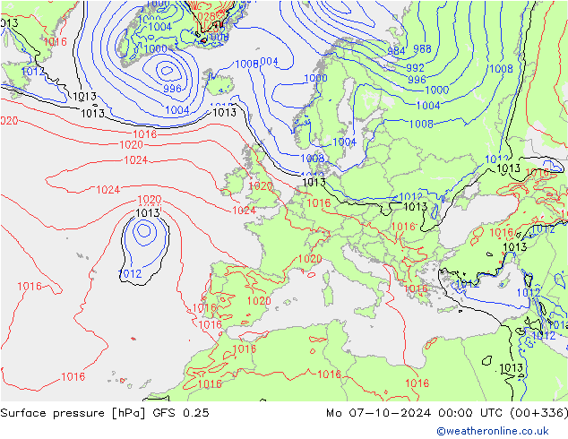 Surface pressure GFS 0.25 Mo 07.10.2024 00 UTC