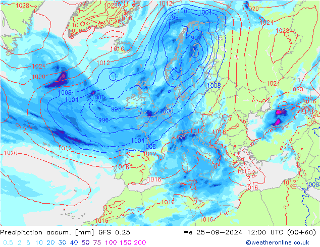 Precipitation accum. GFS 0.25 Qua 25.09.2024 12 UTC