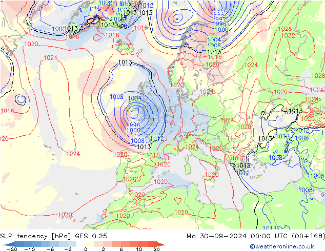 SLP tendency GFS 0.25 Mo 30.09.2024 00 UTC