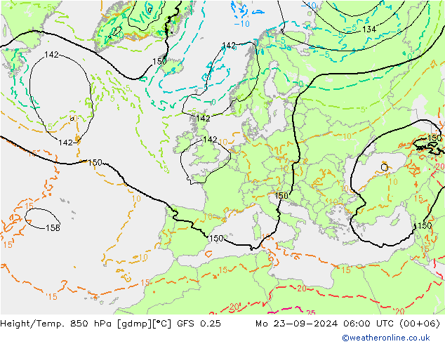 Z500/Rain (+SLP)/Z850 GFS 0.25 星期一 23.09.2024 06 UTC