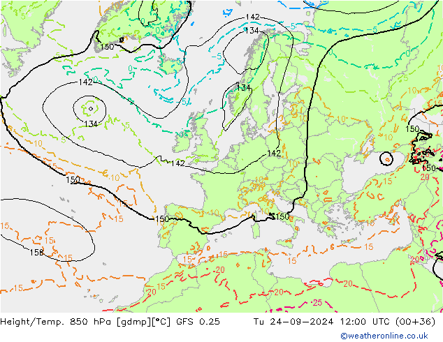 Z500/Rain (+SLP)/Z850 GFS 0.25 Tu 24.09.2024 12 UTC