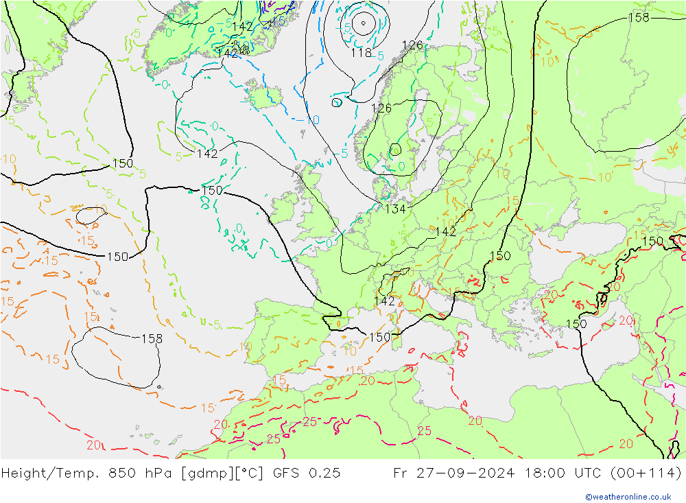 Z500/Rain (+SLP)/Z850 GFS 0.25 Fr 27.09.2024 18 UTC