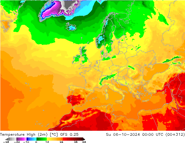 Höchstwerte (2m) GFS 0.25 So 06.10.2024 00 UTC