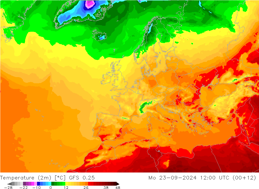 Sıcaklık Haritası (2m) GFS 0.25 Pzt 23.09.2024 12 UTC