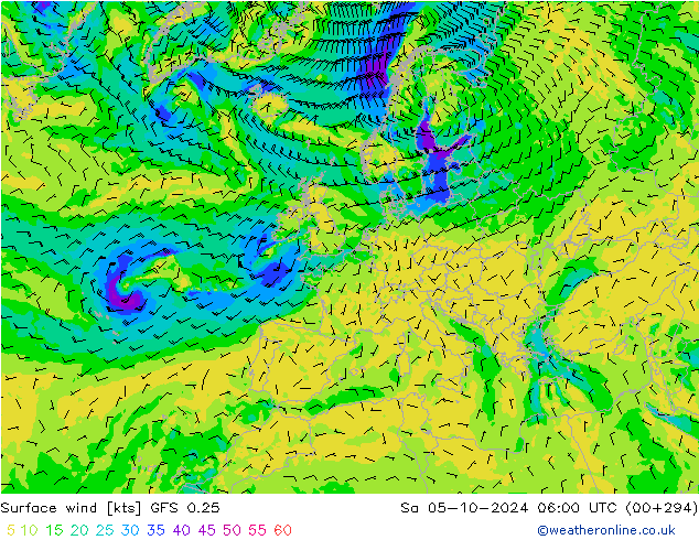 Bodenwind GFS 0.25 Sa 05.10.2024 06 UTC