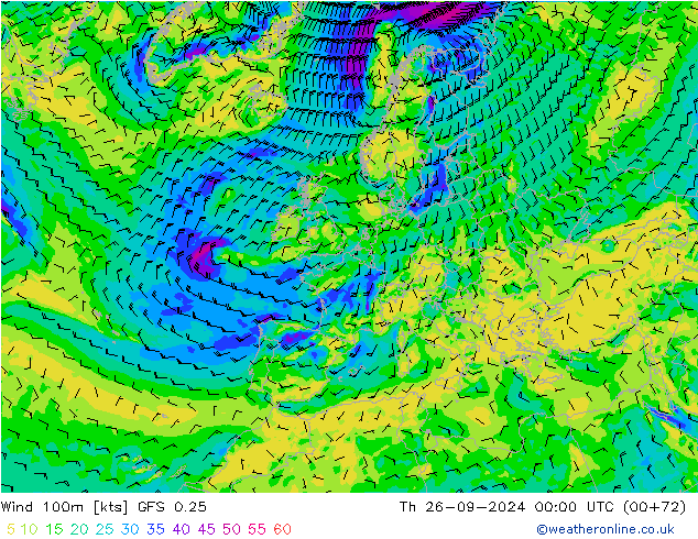 Wind 100m GFS 0.25 Th 26.09.2024 00 UTC