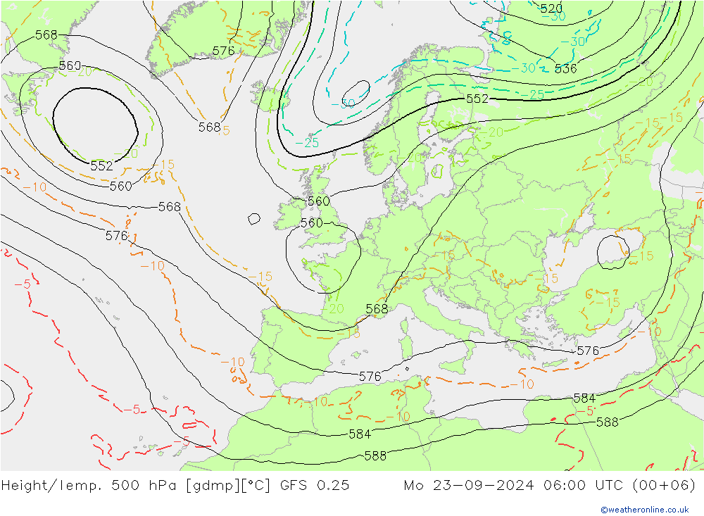 Height/Temp. 500 hPa GFS 0.25 Mo 23.09.2024 06 UTC