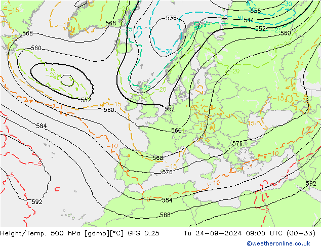 Z500/Rain (+SLP)/Z850 GFS 0.25 mar 24.09.2024 09 UTC