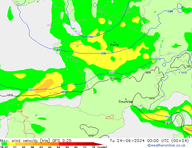 Max. wind velocity GFS 0.25 mar 24.09.2024 00 UTC