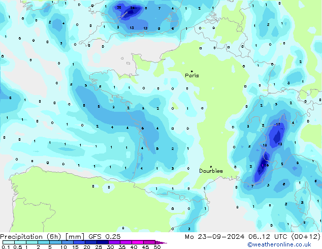 Z500/Rain (+SLP)/Z850 GFS 0.25 Mo 23.09.2024 12 UTC