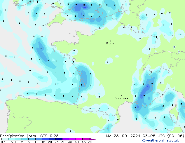 precipitação GFS 0.25 Seg 23.09.2024 06 UTC