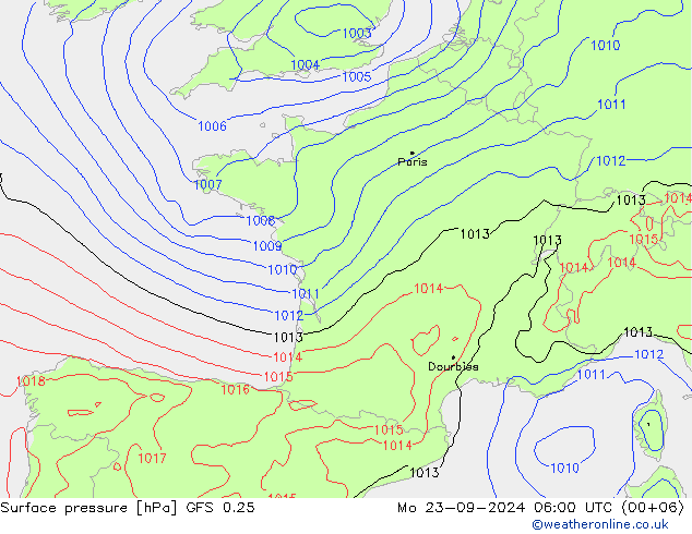 GFS 0.25: pon. 23.09.2024 06 UTC