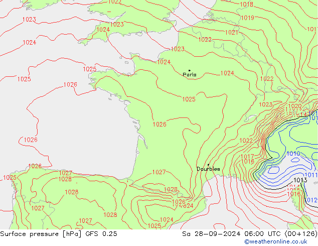 Surface pressure GFS 0.25 Sa 28.09.2024 06 UTC