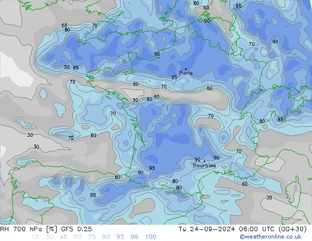 RV 700 hPa GFS 0.25 di 24.09.2024 06 UTC