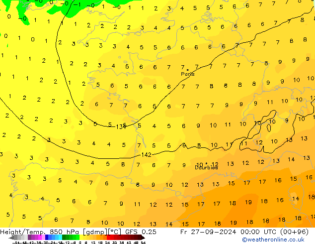 Z500/Rain (+SLP)/Z850 GFS 0.25 ven 27.09.2024 00 UTC