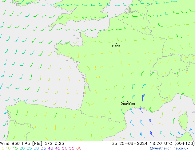 Wind 850 hPa GFS 0.25 So 28.09.2024 18 UTC