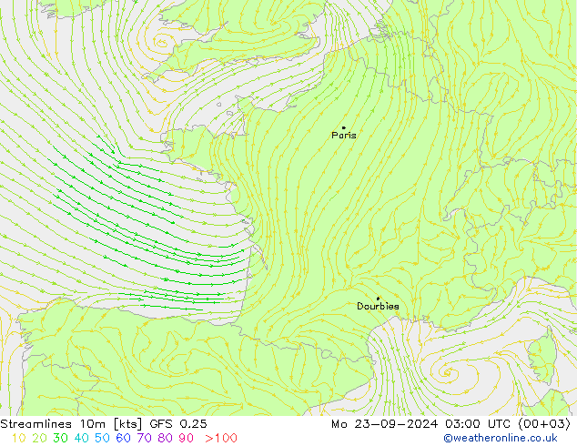 Stromlinien 10m GFS 0.25 Mo 23.09.2024 03 UTC