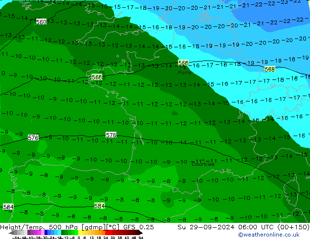 Z500/Yağmur (+YB)/Z850 GFS 0.25 Paz 29.09.2024 06 UTC