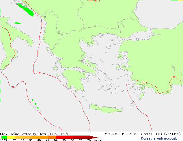 Max. wind velocity GFS 0.25 mer 25.09.2024 06 UTC