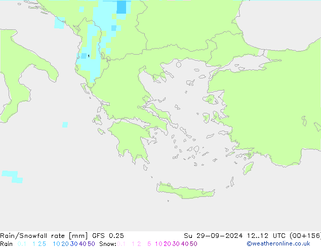 Rain/Snowfall rate GFS 0.25 dom 29.09.2024 12 UTC