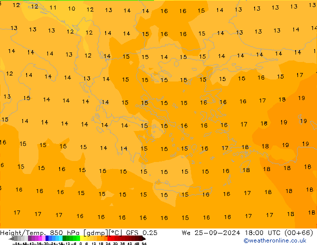 Z500/Rain (+SLP)/Z850 GFS 0.25 Qua 25.09.2024 18 UTC