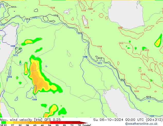 Max. wind velocity GFS 0.25 Ne 06.10.2024 00 UTC