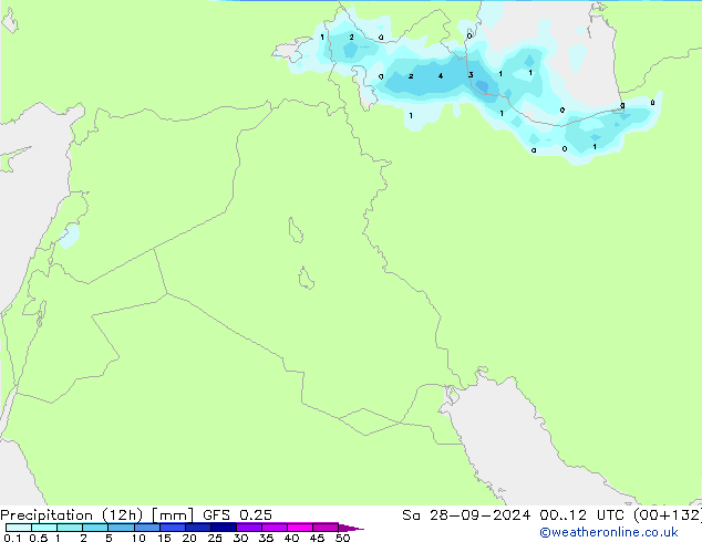 Precipitation (12h) GFS 0.25 Sa 28.09.2024 12 UTC