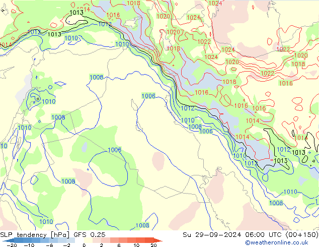 Tendenza di Pressione GFS 0.25 dom 29.09.2024 06 UTC