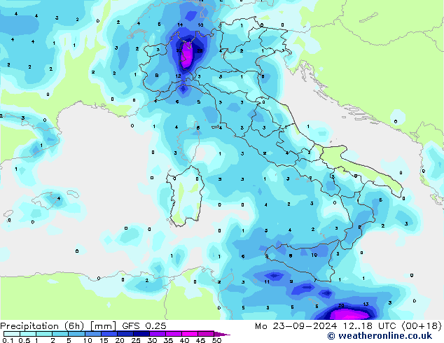 Z500/Rain (+SLP)/Z850 GFS 0.25 Mo 23.09.2024 18 UTC