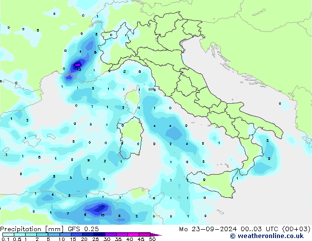 Precipitation GFS 0.25 Mo 23.09.2024 03 UTC