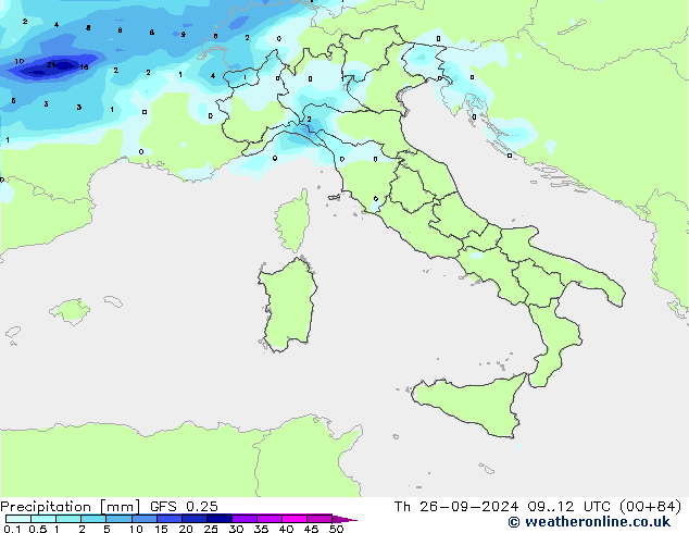 Precipitation GFS 0.25 Th 26.09.2024 12 UTC