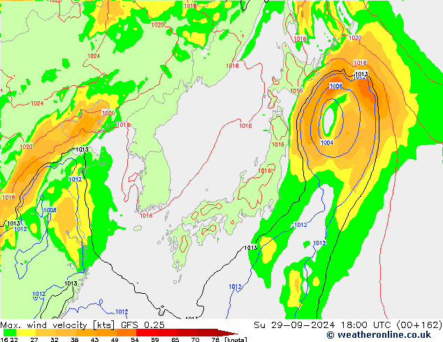 Max. wind velocity GFS 0.25 Su 29.09.2024 18 UTC