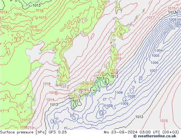 pression de l'air GFS 0.25 lun 23.09.2024 03 UTC