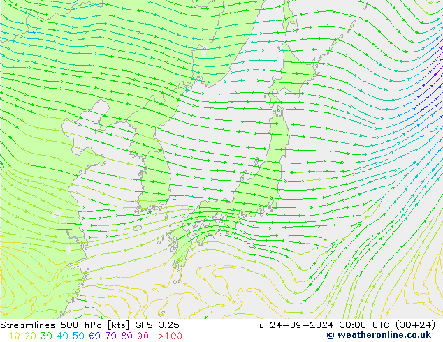 Linea di flusso 500 hPa GFS 0.25 mar 24.09.2024 00 UTC