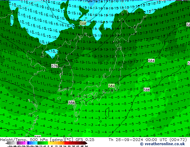 Z500/Rain (+SLP)/Z850 GFS 0.25 Th 26.09.2024 00 UTC