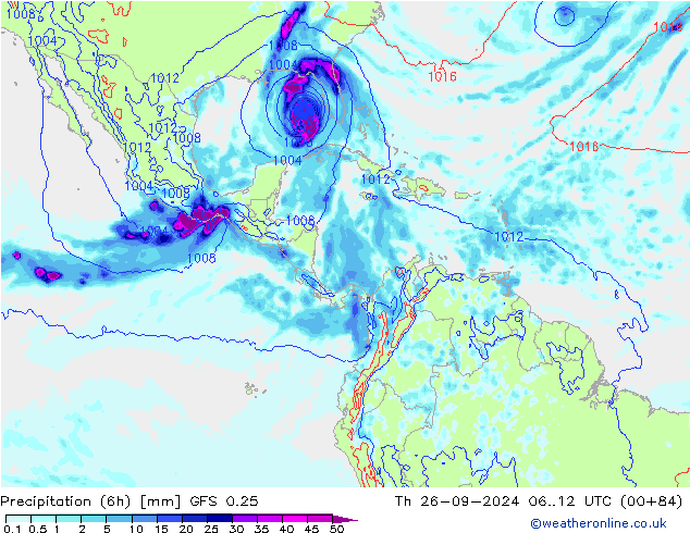 Z500/Rain (+SLP)/Z850 GFS 0.25 Qui 26.09.2024 12 UTC