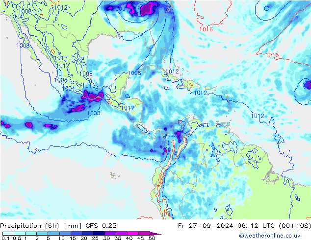 Z500/Rain (+SLP)/Z850 GFS 0.25  27.09.2024 12 UTC