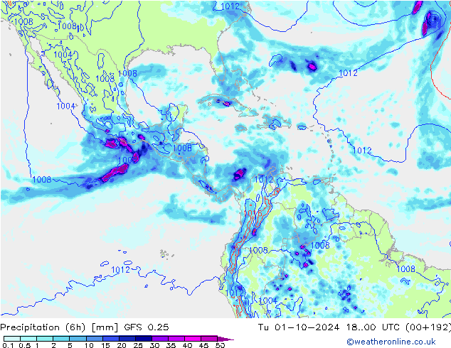 Z500/Rain (+SLP)/Z850 GFS 0.25 Ter 01.10.2024 00 UTC